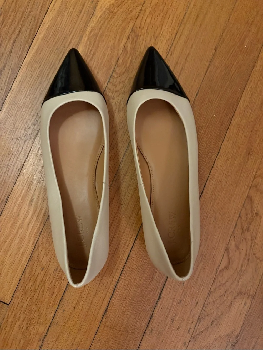 J. Crew Two-Tone Pointed Toe Flats in Black & Cream
